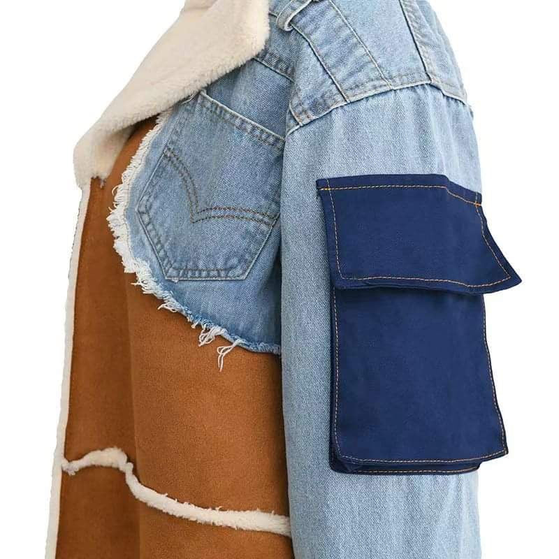 Oversized suede/denim jacket